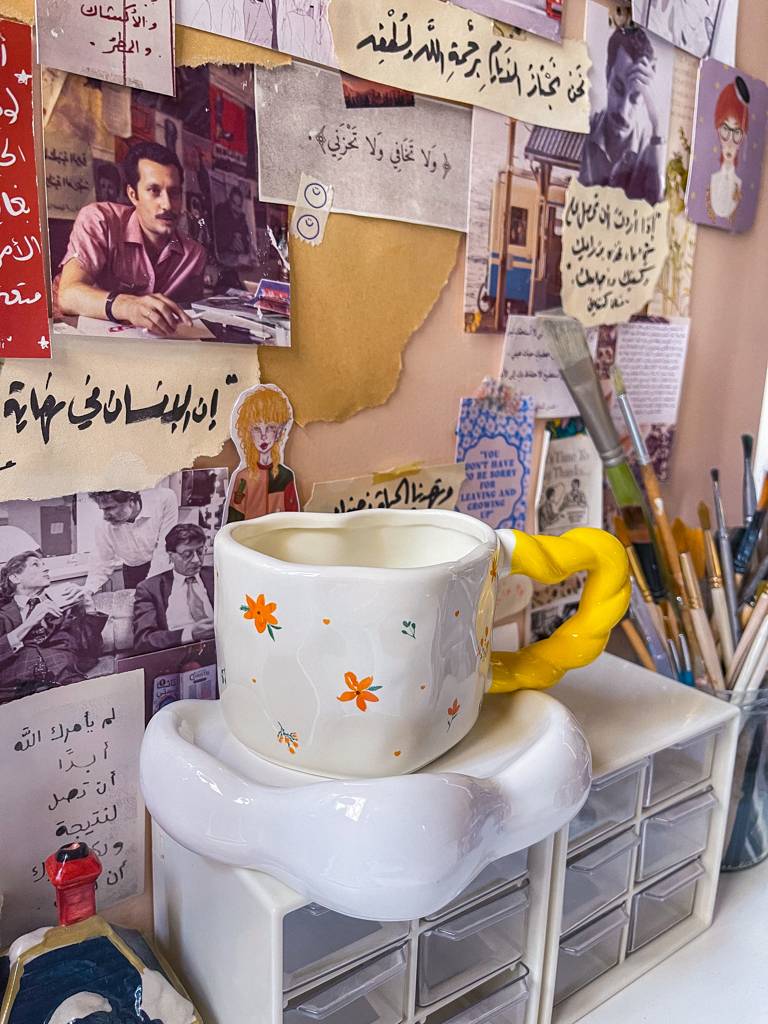 ☁️🌼كوب قلب هاندميد مع صحن منفوخ
