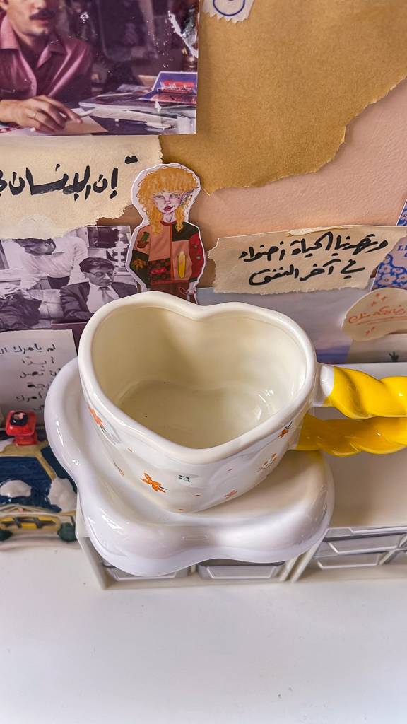 ☁️🌼كوب قلب هاندميد مع صحن منفوخ